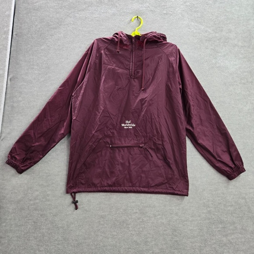Huf‎ Worldwide Men Jacket M Red Windbreaker Hooded Logo Cobra Snake Embroidered